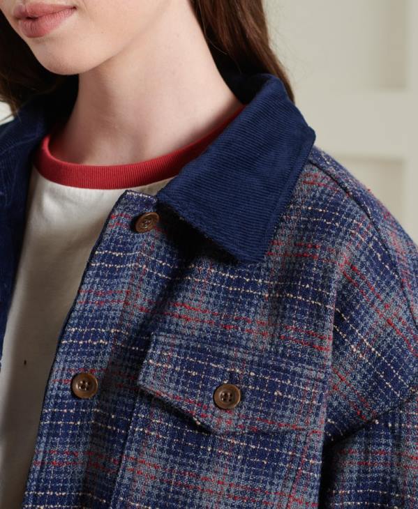 Superdry femmes veste courte en laine sèche édition limitée D64Z5686 vêtements bleu