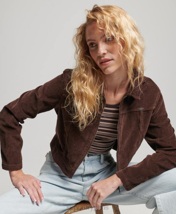 Superdry femmes veste courte en velours côtelé D64Z1975 vêtements brun