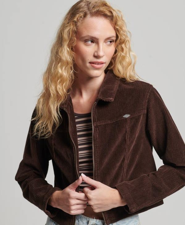 Superdry femmes veste courte en velours côtelé D64Z1975 vêtements brun