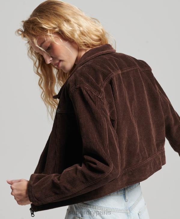 Superdry femmes veste courte en velours côtelé D64Z1975 vêtements brun