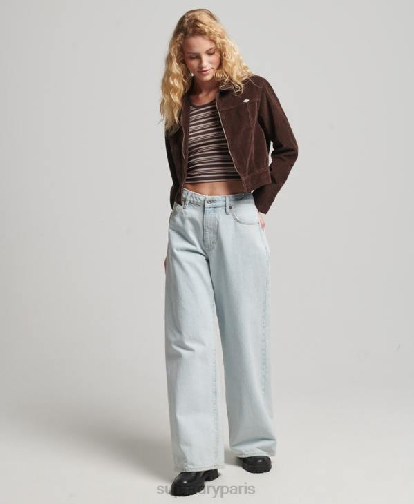 Superdry femmes veste courte en velours côtelé D64Z1975 vêtements brun