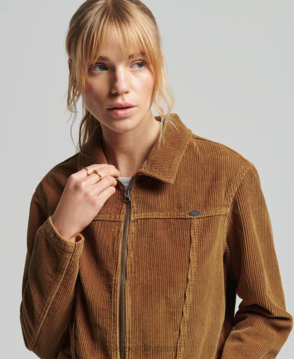 Superdry femmes veste courte en velours côtelé D64Z2016 vêtements brun