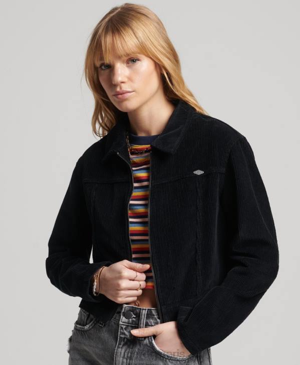 Superdry femmes veste courte en velours côtelé D64Z3526 vêtements noir