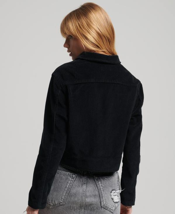 Superdry femmes veste courte en velours côtelé D64Z3526 vêtements noir
