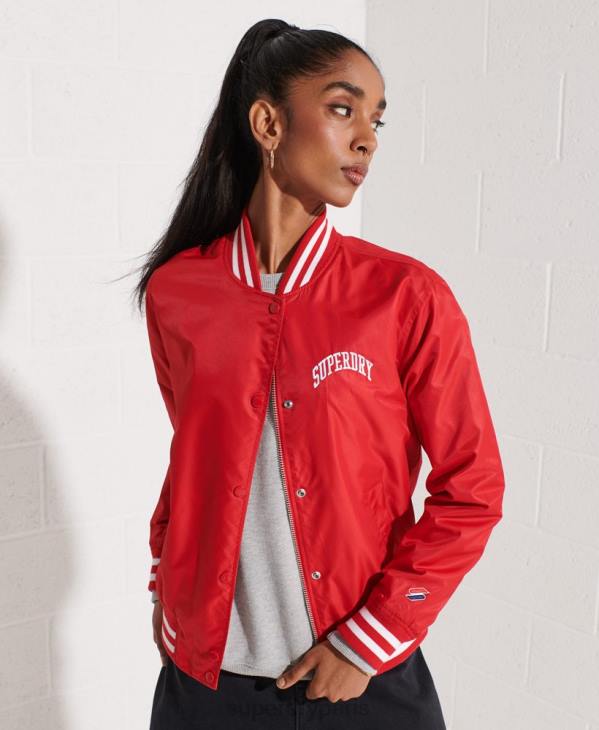 Superdry femmes veste de baseball universitaire classique D64Z5482 vêtements rouge