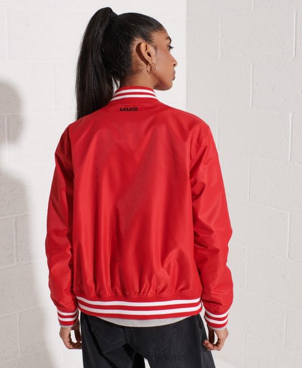 Superdry femmes veste de baseball universitaire classique D64Z5482 vêtements rouge