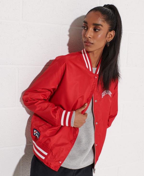 Superdry femmes veste de baseball universitaire classique D64Z5482 vêtements rouge