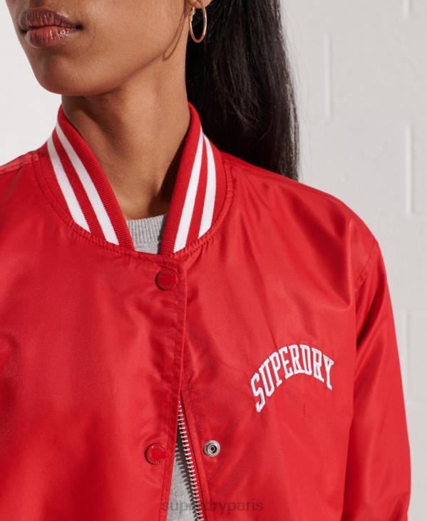 Superdry femmes veste de baseball universitaire classique D64Z5482 vêtements rouge