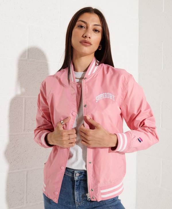 Superdry femmes veste de baseball universitaire classique D64Z5582 vêtements rose