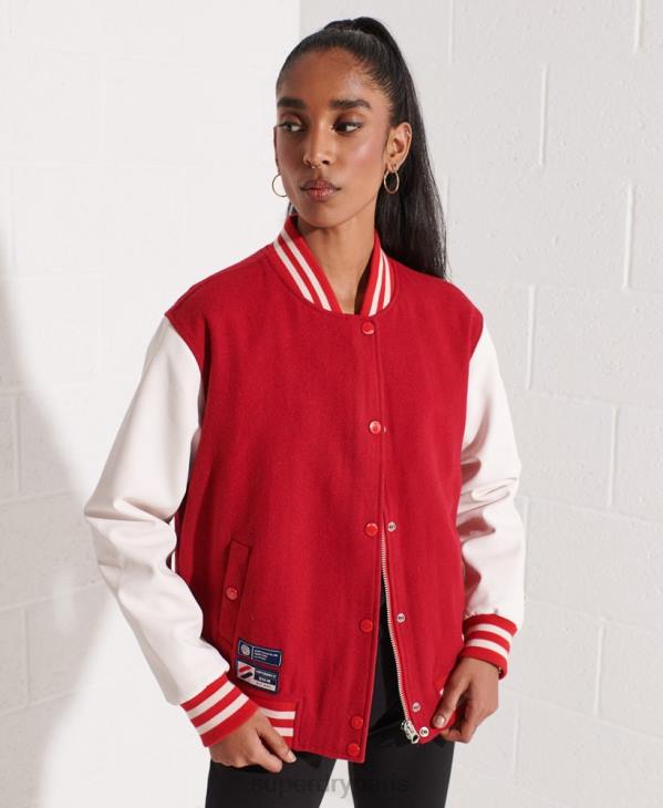 Superdry femmes veste de baseball universitaire en laine D64Z5463 vêtements rouge