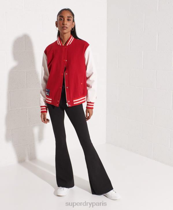 Superdry femmes veste de baseball universitaire en laine D64Z5463 vêtements rouge