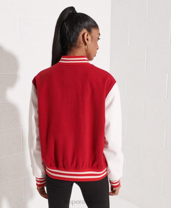 Superdry femmes veste de baseball universitaire en laine D64Z5463 vêtements rouge