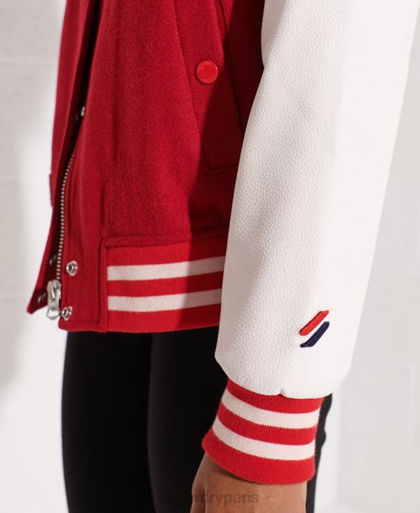Superdry femmes veste de baseball universitaire en laine D64Z5463 vêtements rouge