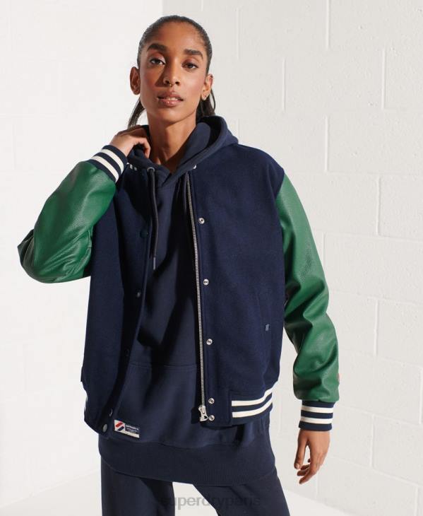 Superdry femmes veste de baseball universitaire en laine D64Z5464 vêtements marine