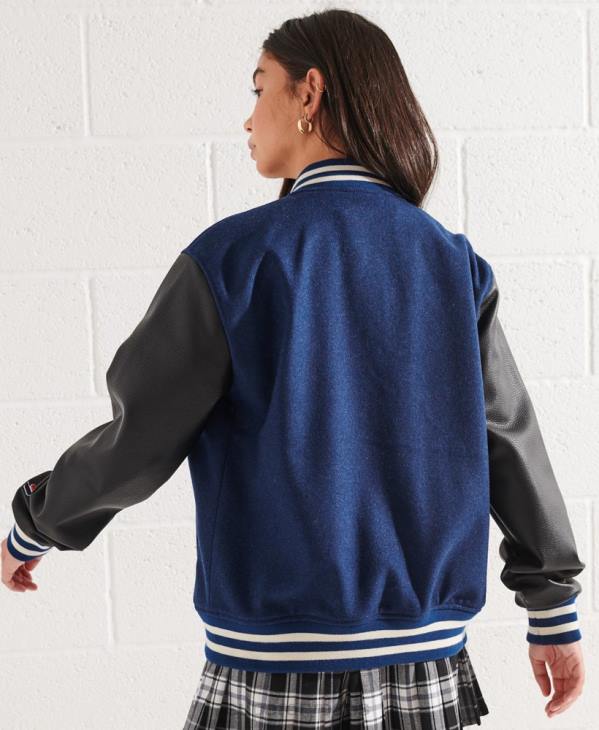 Superdry femmes veste de baseball universitaire en laine D64Z5478 vêtements bleu