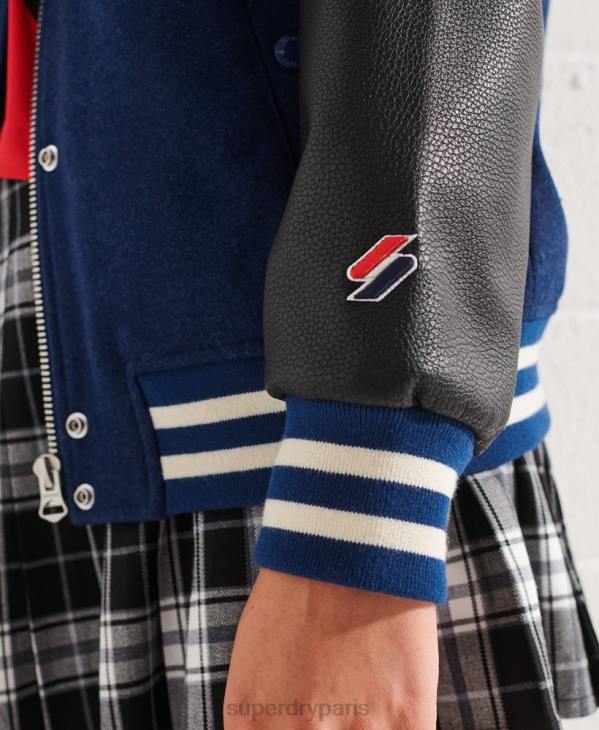 Superdry femmes veste de baseball universitaire en laine D64Z5478 vêtements bleu