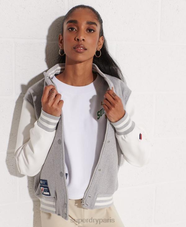 Superdry femmes veste de baseball universitaire en laine D64Z5585 vêtements gris clair