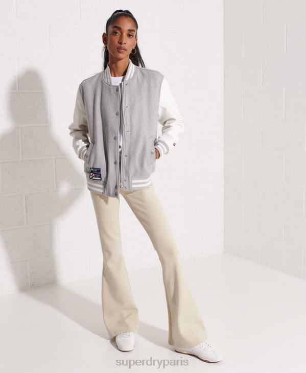 Superdry femmes veste de baseball universitaire en laine D64Z5585 vêtements gris clair