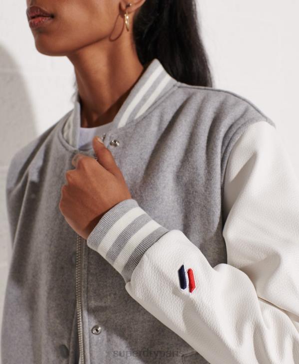 Superdry femmes veste de baseball universitaire en laine D64Z5585 vêtements gris clair