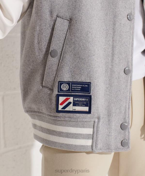 Superdry femmes veste de baseball universitaire en laine D64Z5585 vêtements gris clair