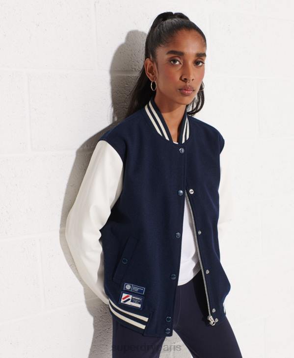 Superdry femmes veste de baseball universitaire en laine D64Z5662 vêtements marine