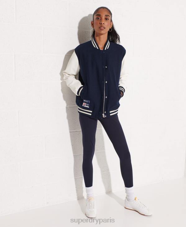 Superdry femmes veste de baseball universitaire en laine D64Z5662 vêtements marine