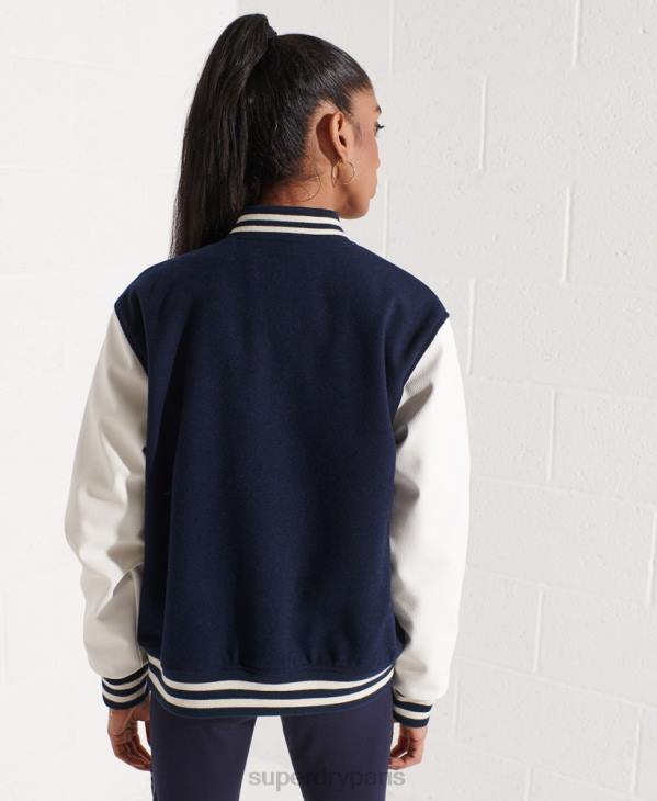 Superdry femmes veste de baseball universitaire en laine D64Z5662 vêtements marine