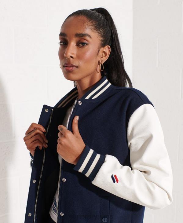 Superdry femmes veste de baseball universitaire en laine D64Z5662 vêtements marine