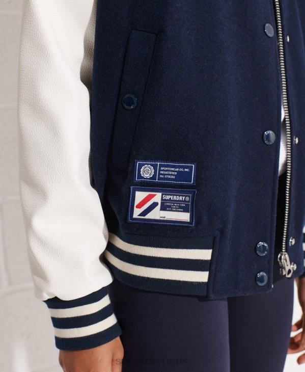 Superdry femmes veste de baseball universitaire en laine D64Z5662 vêtements marine