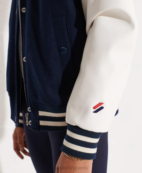 Superdry femmes veste de baseball universitaire en laine D64Z5662 vêtements marine