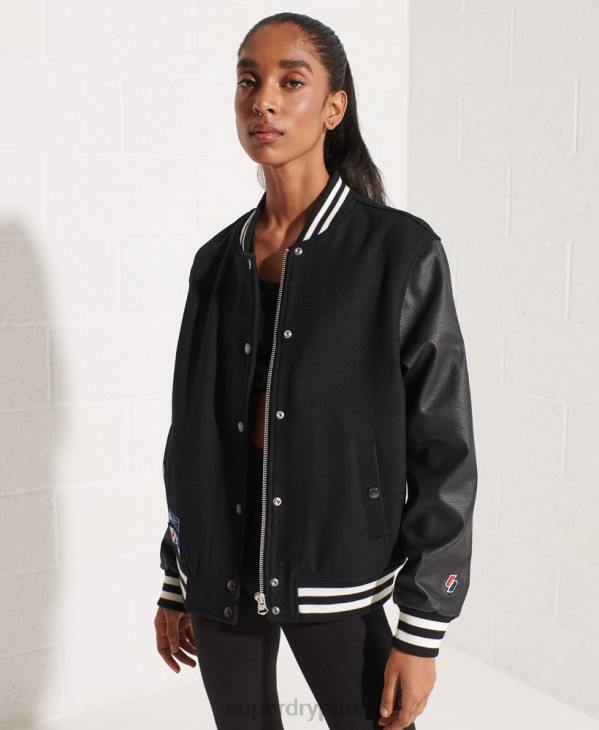 Superdry femmes veste de baseball universitaire en laine D64Z5726 vêtements noir