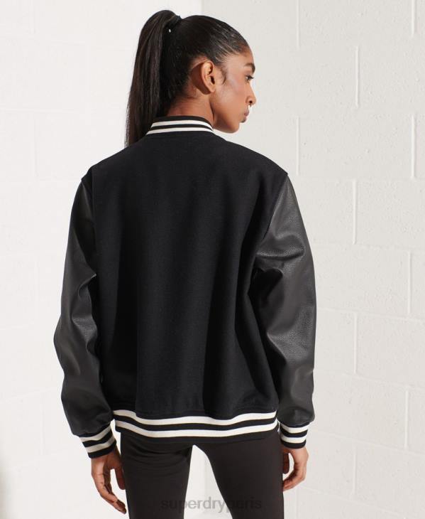 Superdry femmes veste de baseball universitaire en laine D64Z5726 vêtements noir