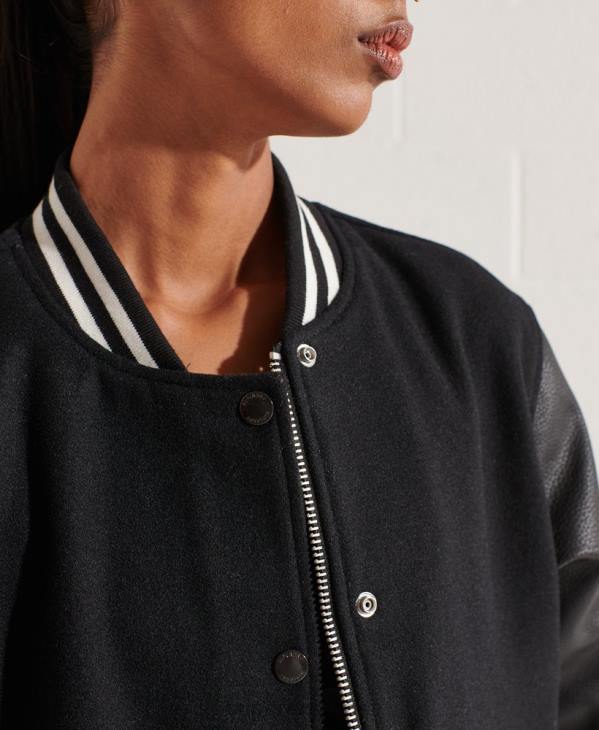 Superdry femmes veste de baseball universitaire en laine D64Z5726 vêtements noir