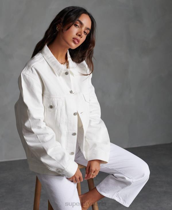 Superdry femmes veste de camionneur de petit ami D64Z3854 vêtements blanc