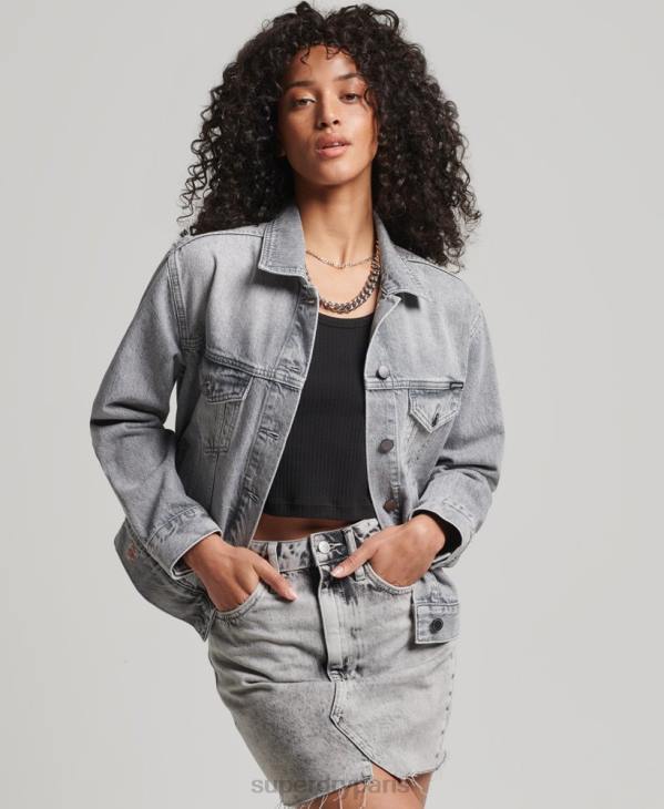 Superdry femmes veste de camionneur de petit ami D64Z5430 vêtements gris