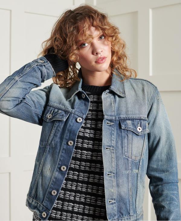 Superdry femmes veste de camionneur japonaise sèche en édition limitée D64Z3841 vêtements bleu clair