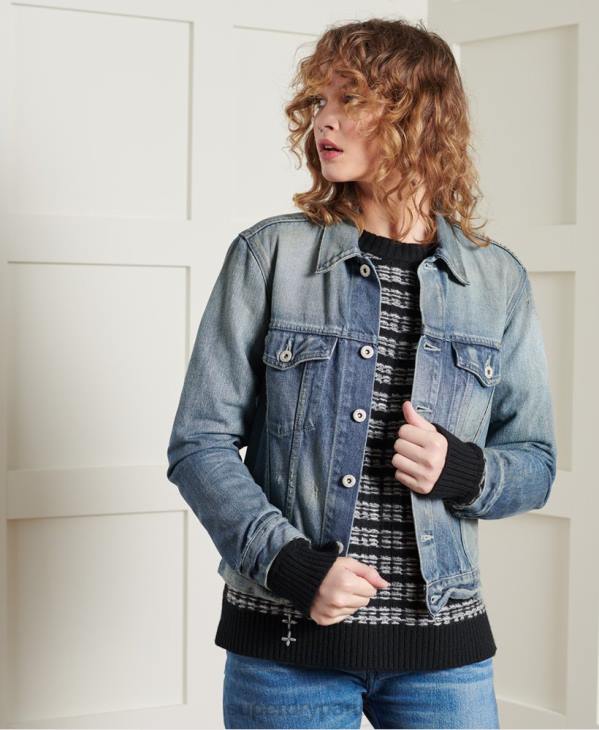 Superdry femmes veste de camionneur japonaise sèche en édition limitée D64Z3841 vêtements bleu clair