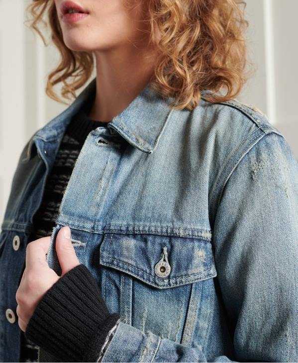 Superdry femmes veste de camionneur japonaise sèche en édition limitée D64Z3841 vêtements bleu clair