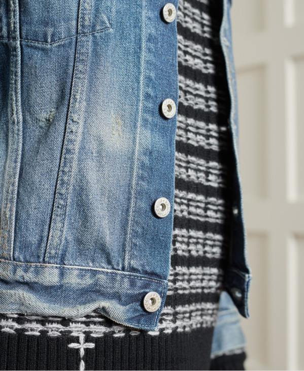 Superdry femmes veste de camionneur japonaise sèche en édition limitée D64Z3841 vêtements bleu clair