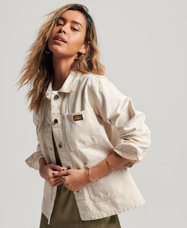 Superdry femmes veste de corvée vintage en coton bio D64Z1970 vêtements crème