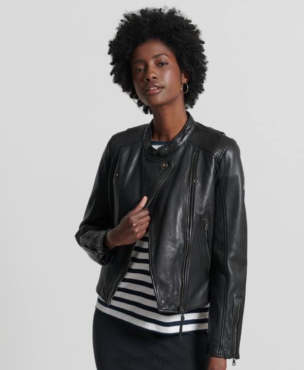 Superdry femmes veste de course en cuir classique D64Z3717 vêtements noir