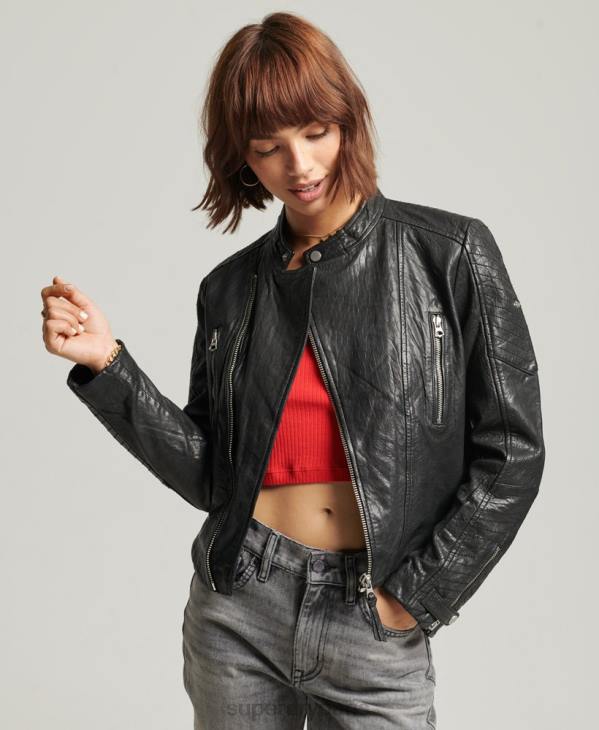 Superdry femmes veste de course en cuir classique D64Z5410 vêtements noir