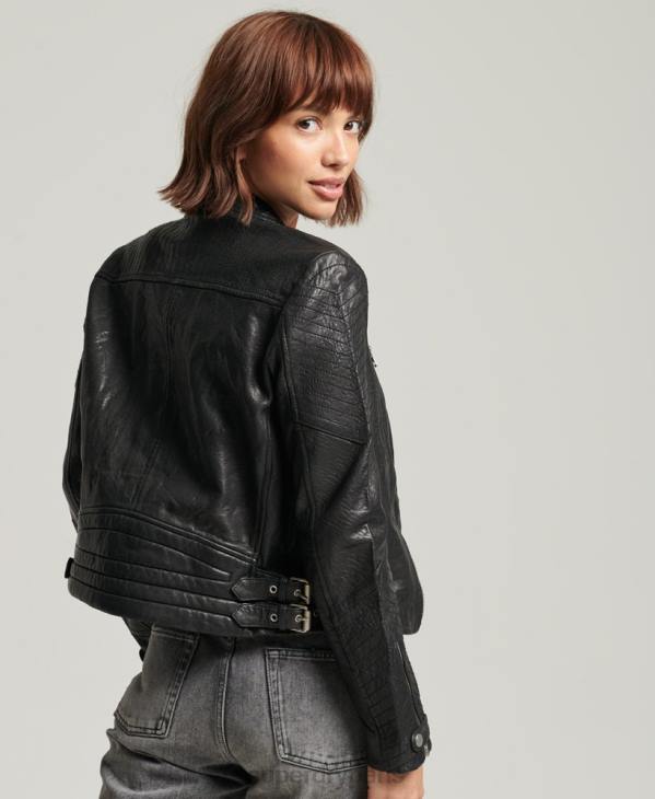 Superdry femmes veste de course en cuir classique D64Z5410 vêtements noir
