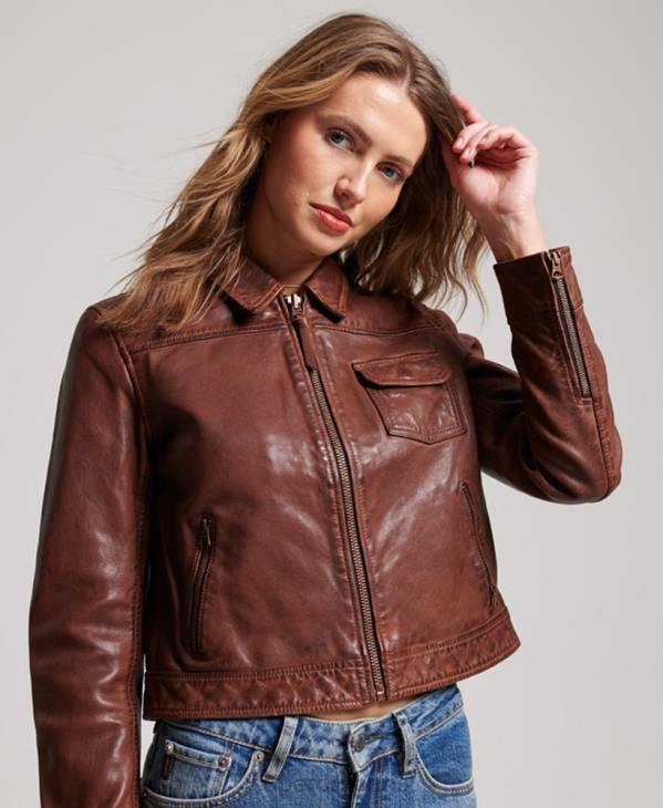 Superdry femmes veste de motard du désert D64Z3518 vêtements brun