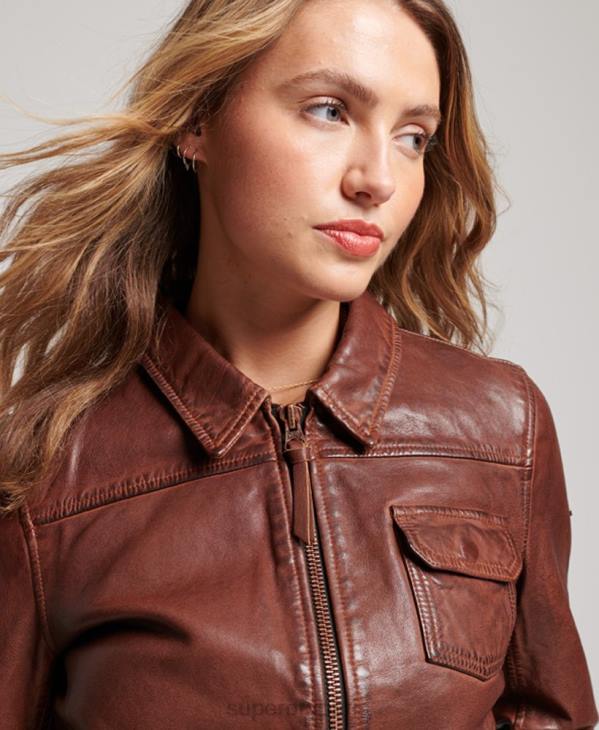 Superdry femmes veste de motard du désert D64Z3518 vêtements brun
