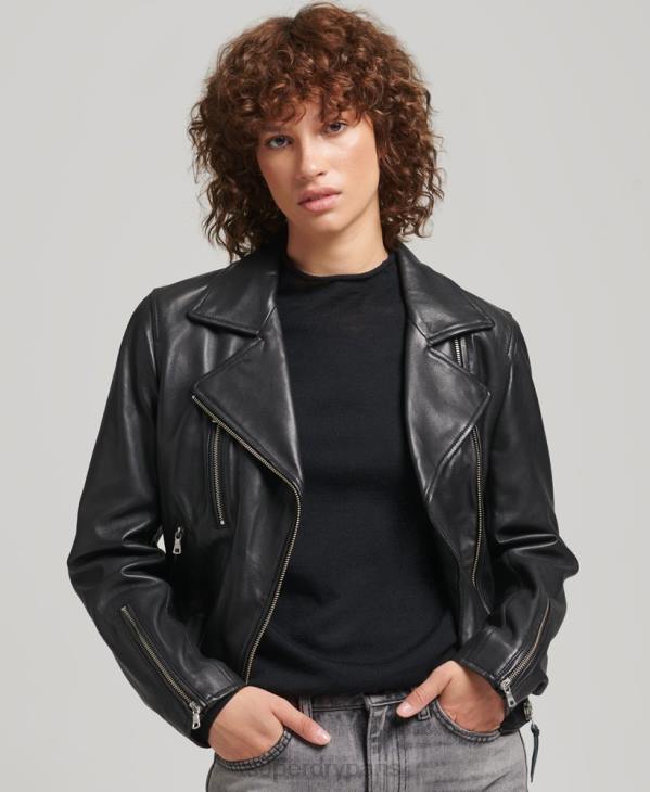 Superdry femmes veste de motard en cuir D64Z3590 vêtements noir
