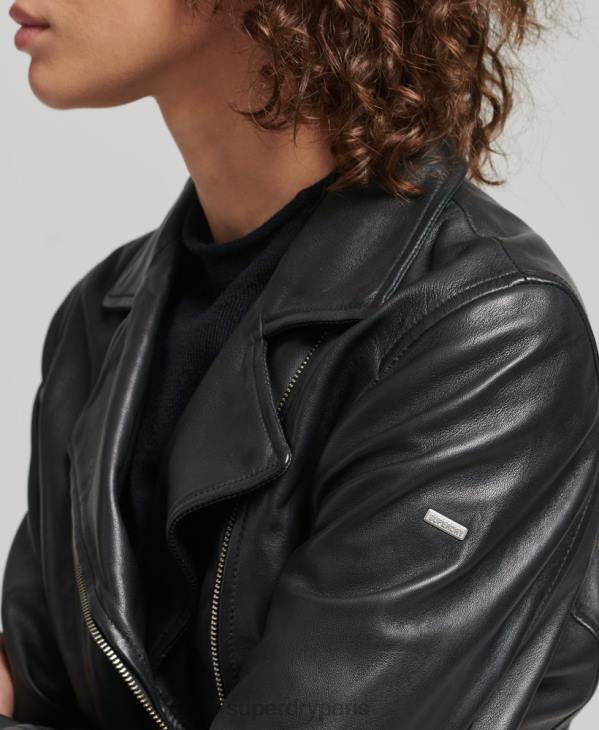 Superdry femmes veste de motard en cuir D64Z3590 vêtements noir