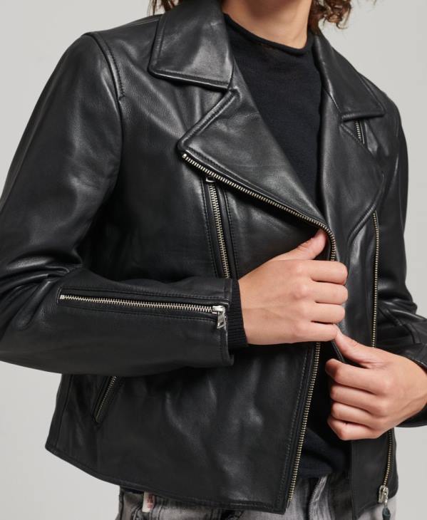 Superdry femmes veste de motard en cuir D64Z3590 vêtements noir