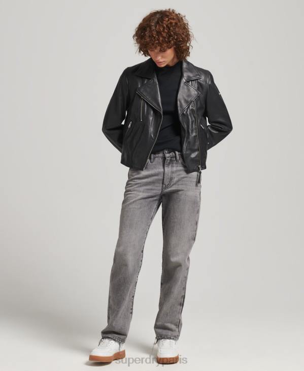 Superdry femmes veste de motard en cuir D64Z3590 vêtements noir
