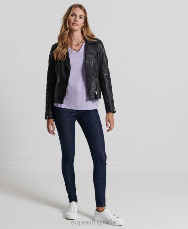 Superdry femmes veste de motard en cuir D64Z3844 vêtements noir